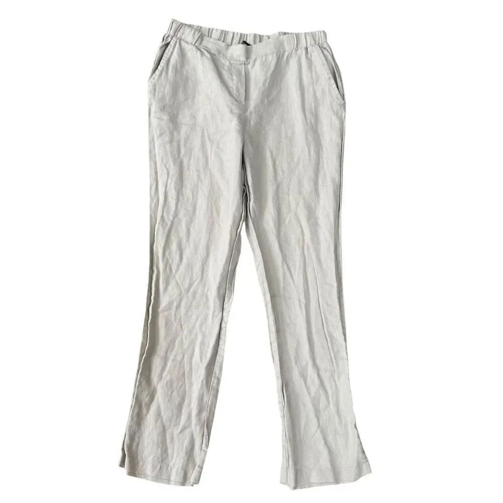 Ellen Tracy 100% linen beige straight leg pants size 8